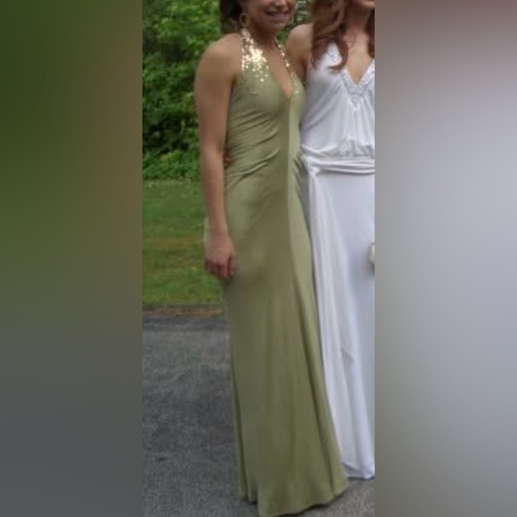 Authentic Vera Wang Olive Maxi Dress with Gold Accents - Picture 6 of 6